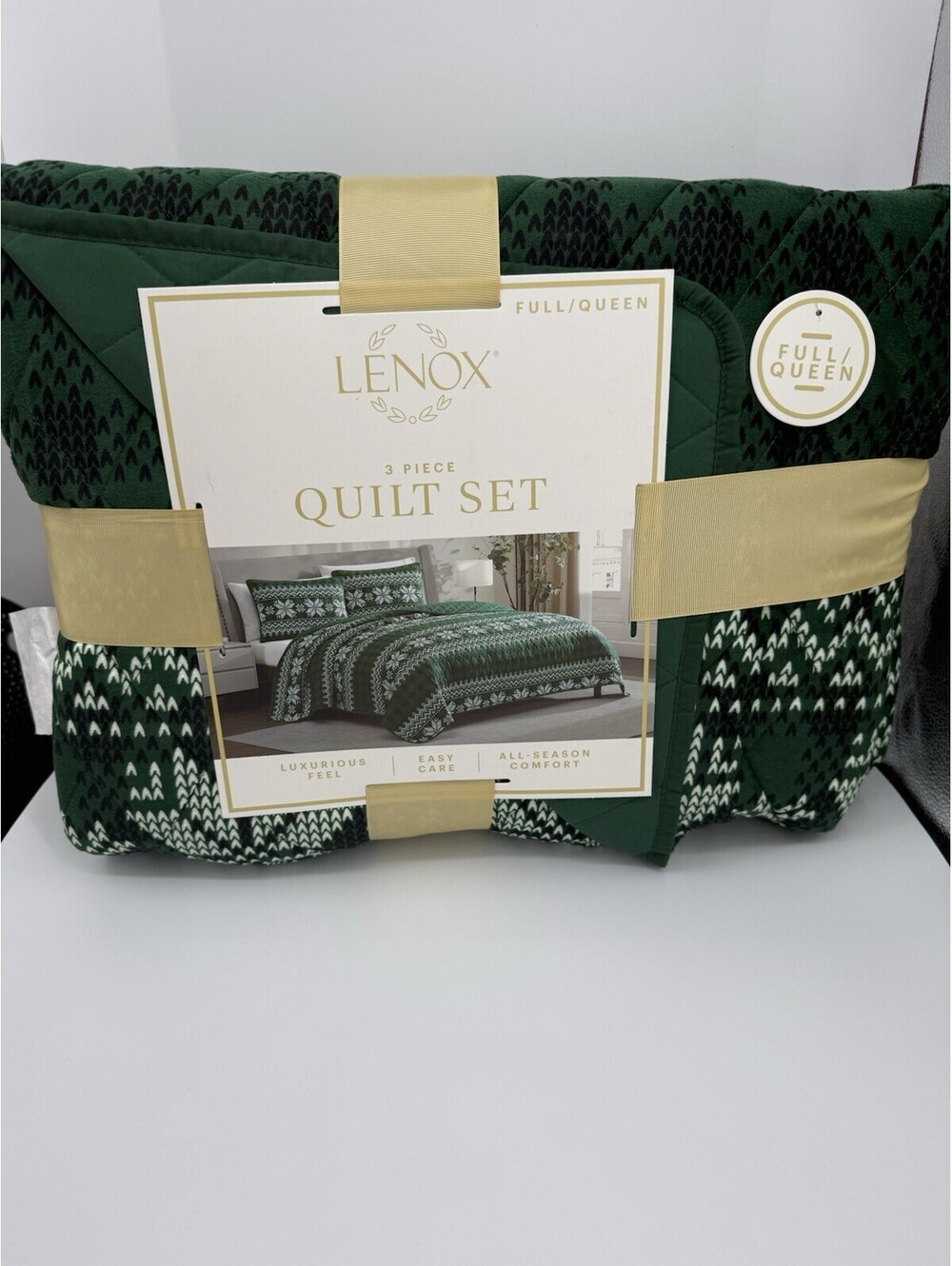 Lenox Holiday 3 Piece Quilt Set FULL/QUEEN - Green Pattern